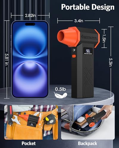 Electric Air Duster, 280000RPM Brushless Motor Cordless Blower | Air Blower, 4-Gear Adjustable Dust Remover with LED Display & Light for Keyboard Computer Car Home Outdoor