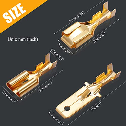 Twidec/150PCS 6.3mm Male Female Spade Connector Quick Splice Crimp Terminals Non Insulated Wire Connector for Electrical Wiring Relay Car Audio Speaker N-005-6.3 - size: 6.3mm Male+Female Kit