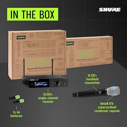Shure SLXD24+ Wireless System with Beta87A Capsule - G57 Band | Vocal system with SLXD4+ receiver and SLXD2+ handheld; Bluetooth monitoring and feedback reduction for live use - style: Beta 87A Capsule