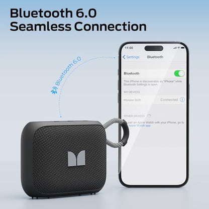 Monster S520 Portable Speaker, IPX7 Waterproof Speakers Bluetooth Wireless, Bluetooth 6.0 Small Speaker, 12 Hours Battery Life, TWS Pair for Outdoors/Beach/Home/Travel, Black