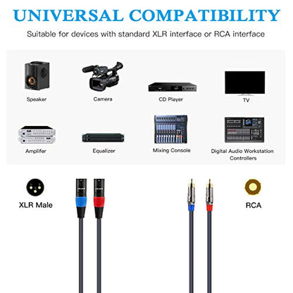 JOLGOO RCA to XLR 케이블 - 듀얼 RCA/XLR 수 HiFi 오디오 케이블, 3m(10피트), 4N OFC 와이어, 앰프, 믹서, 마이크용 - size: 10 Feet, style: 듀얼 RCA 수 - 듀얼 XLR 수