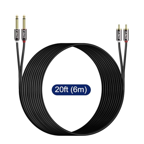 J&D 1/4 to RCA Cable, Gold Plated Copper Shell Heavy Duty 2X6.35mm TS to Dual RCA Stereo Audio Interconnect Cord for AV Receivers, Speakers, Home Audio Systems, Amplifiers, 20 Feet - size: 20 Feet
