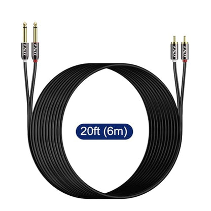 J&D 1/4 to RCA Cable, Gold Plated Copper Shell Heavy Duty 2X6.35mm TS to Dual RCA Stereo Audio Interconnect Cord for AV Receivers, Speakers, Home Audio Systems, Amplifiers, 20 Feet - size: 20 Feet