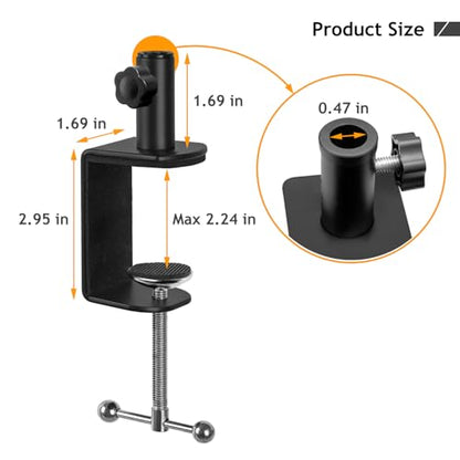 Metal Desk Clamp for Mic Stand, C-Mount Boom Arm Table Clamp, Side Knob Adjustment, Suitable for Desktops up to 2.24”/5.7cm Thick