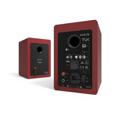 Kanto TUK Powered Speaker with Headphone Out | Built-in USB DAC | Dedicated RCA with Phono Pre-amp | Bluetooth | AMT Tweeter | 5.25" Driver | Pair | Matte Red - color: Matte Red