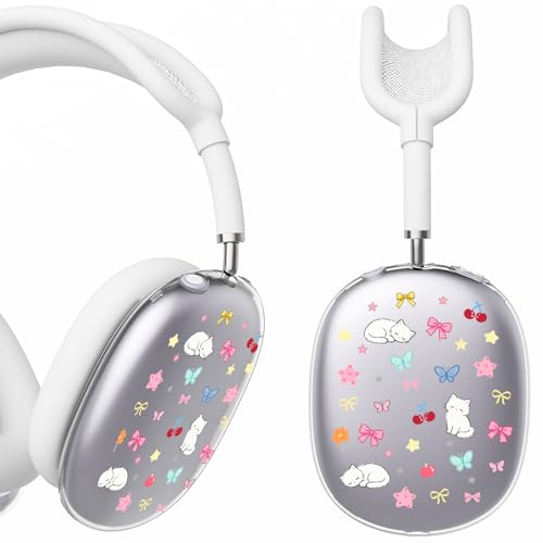 for AirPods Max Headphones Kitten Bow Ear Covers for AirPods Max 2 | Cute Clear Ear Cups Cover | White Silicone Ear Pad Case Headband Cover for Apple AirPods Max 2/1 (2026/2024/2020) - color: Kitten Bow B/White