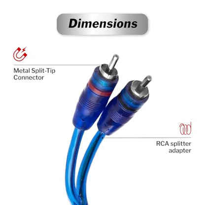 InstallGear 12ft RCA Y Adapter Splitter - RCA Y Splitter 2 Male 2 Male Connection with Shielding - Connector for Car Audio, Home Theater - Durable Cable Splitters with OFC Conductor - Blue - size: 2M-2M (12 ft)