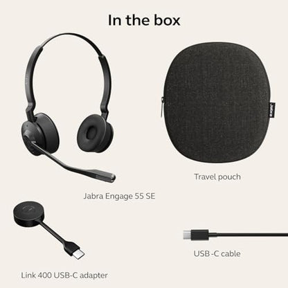 Jabra Engage 55 SE (Second Edition) Dual-Ear Wireless Headset w/Link 400 USB-C DECT Adapter – Noise-Cancelling Microphone, Extensive Range – Works with All UC Platforms Like Google Meet & Zoom, Black - size: USB-C Adapter, style: All Platforms