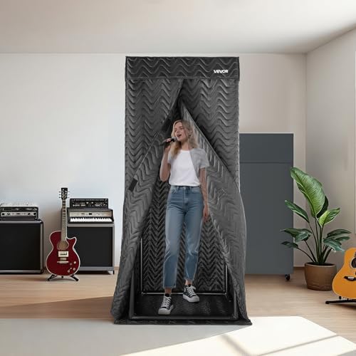 VEVOR Portable Vocal Booth 6.56 ft Height Echo-Free Recording Studio Booth | Thickened Soundproofing, Home Studio/Sound Isolation, with Travel Bag, Mobile Tablet Stand, for Vocals, Podcasts, Voiceovers - size: Vocal Booth
