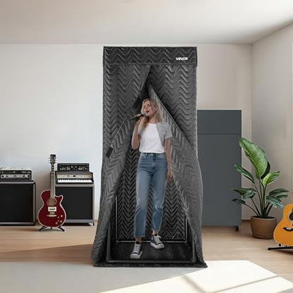 VEVOR Portable Vocal Booth 6.56 ft Height Echo-Free Recording Studio Booth | Thickened Soundproofing, Home Studio/Sound Isolation, with Travel Bag, Mobile Tablet Stand, for Vocals, Podcasts, Voiceovers - size: Vocal Booth