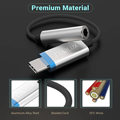 USB C Audio Adapter with 384KHz/24-bit DAC Compatible with iPhone 17/16/15, iPhone 17/16/15 Pro/Max, iPad 10, iPad Pro, iPad Air 5/4, iPad mini 6, Google Pixel 8/7/6 Pro 7a/6a 6 5XL More - color: Silver-Blue, 384KHz/24-bit