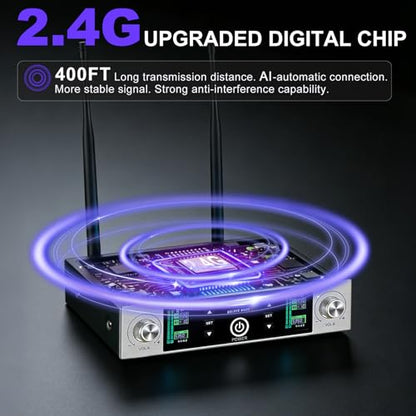 Wireless Microphone System with 400ft Receiving Distance for Singing - color: Silver metal