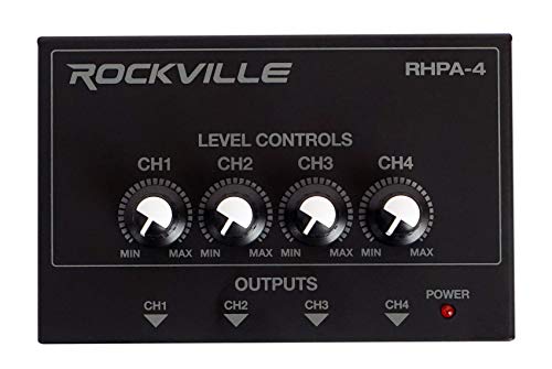 Rockville 4-Person Podcast Recording Package LINE8 USB 8-Channel Mixer and USB Audio Interface with (4) PRO-M50 Headphones, (4) RMIC-SR Mics, Stands, RHPA4 Amp, Cables (15 Items)