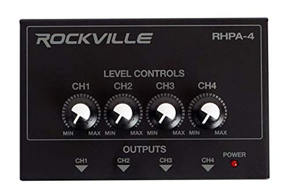Rockville 4-Person Podcast Recording Package LINE8 USB 8-Channel Mixer and USB Audio Interface with (4) PRO-M50 Headphones, (4) RMIC-SR Mics, Stands, RHPA4 Amp, Cables (15 Items)