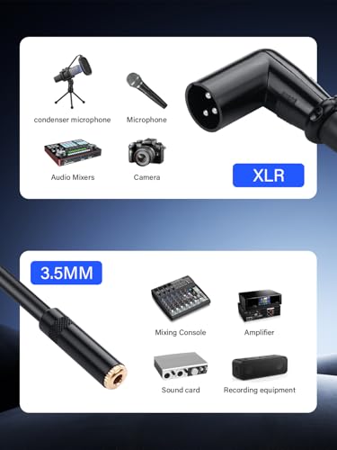 90 Degree XLR to 1/8 Stereo Audio Cable,Right Angle XLR Male to 3.5mm TRS Female Adapter Cable for Amplifier Mixer Microphone (0.3M/1FT