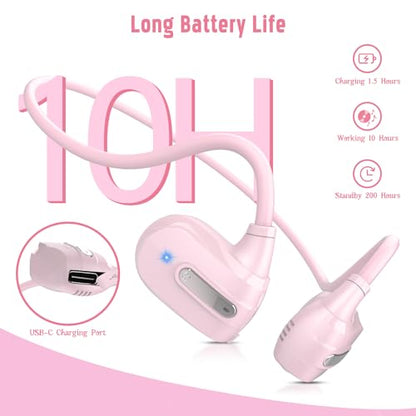 BANIGIPA Kids Headphones, Open Ear Headphones for Teens Child Boys Girls | Wireless Bluetooth 5.4 Headset w/ Built-in Mic for School/Tablet/Travel, 13g Ultra-Light, 85dB Protect Hearing, 10H Playtime - color: G03-Pink