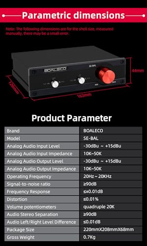 SE-BAL Audio Switch RCA XLR 2-IN-2-OUT HiFi Balanced Stereo Audio Switcher, Premium Selector Splitter Box with Volume Controller