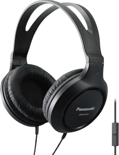 Panasonic Lightweight Over The Ear Wired Headphones with Microphone, Sound and XBS for Extra Bass, Long Cord, 3.5mm Jack for Phones and Laptops – RP-HT161M (Black) (Pack of 10) - size: 4.1 x 7.2 x 7.6 inches (Pack of 10), style: Over Ear - With Mic
