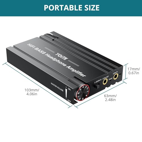 Headphone Amplifier with Bass Knob HiFi Amp 16-600Ω Gain Switch | Drive wired headphones for desktop, gaming and music use with 3.5mm devices, USB-C charging and aluminum housing - style: HiFi BASS Style
