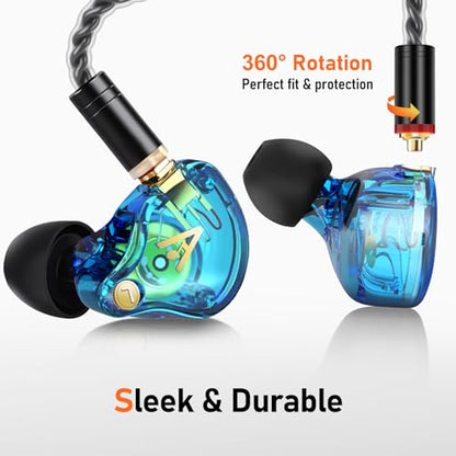 Audiovance Vibes 202ML HiFi 유선 이어버드, 아이폰 14/13/12/11/X, 프로 맥스용 | 마이크가 있는 인이어 헤드폰, 선명한 사운드, 딥 베이스, 소음 차단 이어버드, 실버 도금 코드, 편안한 핏, 케이스 - color: 7-블루.