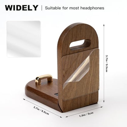Wood Headphone Hanger Wall Mount Stand，Foldable Headset Holder Hook | Sticky Headset Hook,Under Desk Headphone Hanger,Gaming Accessories for Desk,Compatible with Airpods Max,Clamp for Audio