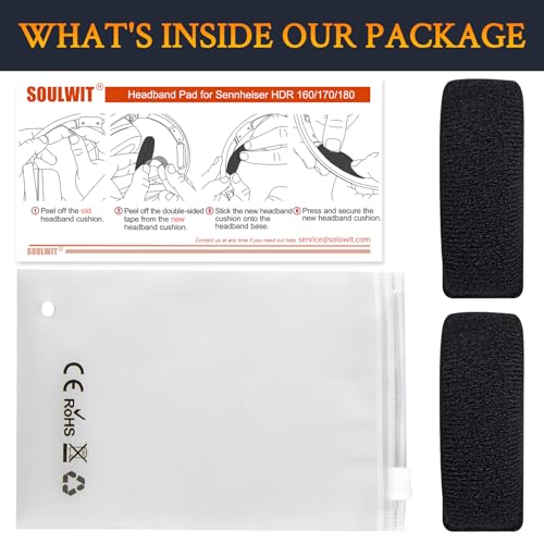 SOULWIT Velour Headband Cover for Sennheiser HDR160(HDR 160/RS160/TR160), HDR170(TR170/TR 170/RS170)/HDR180(TR180/RS 180) Headphones, Replacement Headstrap Pad Repair Part - Black