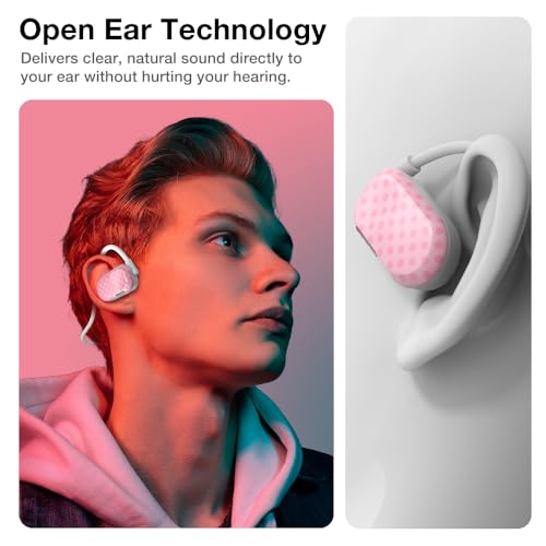 Purity Air Open Ear Headphones - True Air Conduction Wireless Bluetooth Open Ear Earbuds with Dual Mic for iPhone/Android - Secured Long Wearing Comfort, Sports Sweat Resistant (BMDS158) - color: Bubblegum Dots