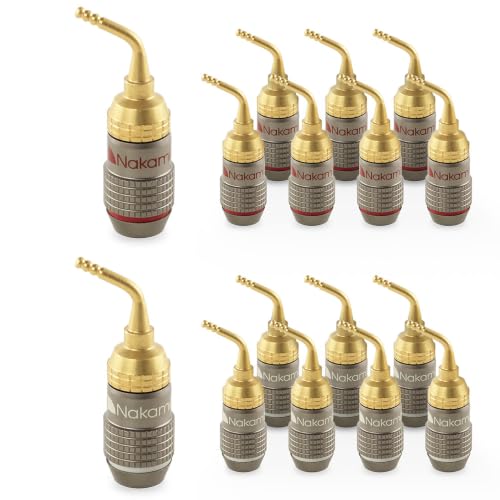 Nakamichi FanLock Excel Series 24K Gold Plated 2mm Pin Plugs, 10-18 AWG | Gauge Size 4mm for Spring Clip Terminal Speakers Amplifier Hi-Fi Audio Wire Cable Quick Connector Banana, 16 Pcs (8-Pairs) - size: 16 Pcs (8-Pairs)