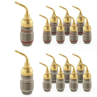 Nakamichi FanLock Excel Series 24K Gold Plated 2mm Pin Plugs, 10-18 AWG | Gauge Size 4mm for Spring Clip Terminal Speakers Amplifier Hi-Fi Audio Wire Cable Quick Connector Banana, 16 Pcs (8-Pairs) - size: 16 Pcs (8-Pairs)