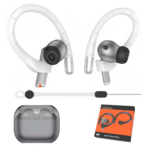 Soft Silicone Ear Hooks for Samsung Galaxy Buds 3 Pro(3/3 FE),Anti-Slip Fit | Includes Lanyard & Cleaning Cloth, Sports Anti-Slip Earbuds Accessories, White - color: White
