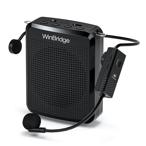 WinBridge Wireless Voice Amplifier with Headset Mic, 15W Mini PA System | Power-On Auto Sync,Dual Music + Voice Playback,Ideal for Teaching,Fitness, Tours & Public Speaking, Ultra-lightweight, WB008U
