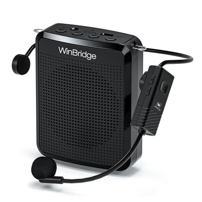WinBridge Wireless Voice Amplifier with Headset Mic, 15W Mini PA System | Power-On Auto Sync,Dual Music + Voice Playback,Ideal for Teaching,Fitness, Tours & Public Speaking, Ultra-lightweight, WB008U