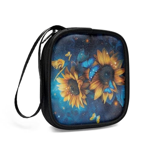 1 Pack Lightweight Headset Carrying Pouches Headphone Storage Bag for Overhead Headphones Gaming Headsets with A Smooth Zipper Hand Belt(Butterfly Sunflower) - color: Butterfly and Sunflower
