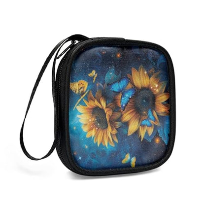 1 Pack Lightweight Headset Carrying Pouches Headphone Storage Bag for Overhead Headphones Gaming Headsets with A Smooth Zipper Hand Belt(Butterfly Sunflower) - color: Butterfly and Sunflower
