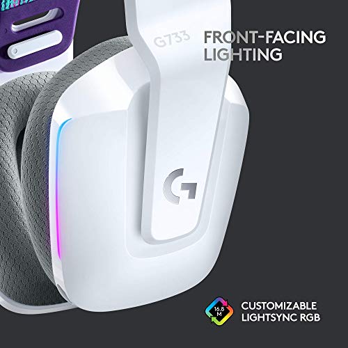 Logitech G733 Lightspeed Wireless Gaming Headset - White | Suspension headband, LIGHTSYNC RGB, Blue VO!CE mic technology, PRO-G audio drivers - color: White