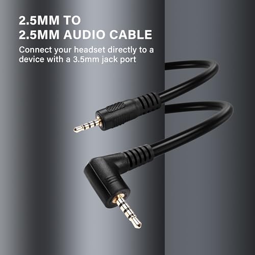 Right Angle 2.5mm Audio Aux Cable，90 Degree 2.5mm Male to Male TRRS Stereo Headset Headphone Jack Connector Cable for Headset Headphone Microphone（1.8M）