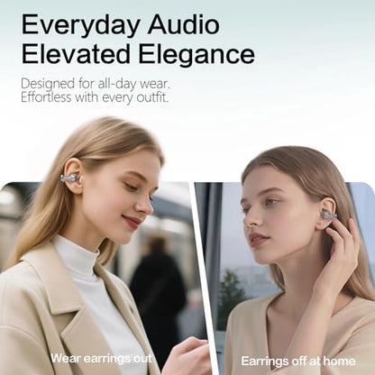 2026 Open Ear Clip On Earbuds with Detachable Butterfly Earrings, Bluetooth 6.0 Wireless Headphones for Women, 50H Playtime, Lightweight & Pain-Free Fit for Small Ears, IPX6，Great Gift Silver - color: Silver