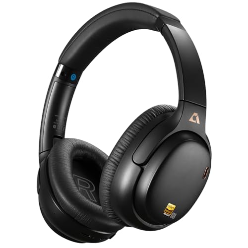 1Mii E700 Noise Cancelling Headphones Bluetooth Wireless LDAC Hi-Res, Black | Hybrid ANC, 75hr Battery Life, Deep Bass, Comfortable Over-Ear for Commuters & Travelers, aptX Low Latency for TV & Airplane - color: Black