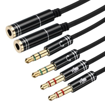 MECCANIXITY 3.5mm Splitter Female to 2 Dual 3.5mm Male Y Jack Splitter for Headphone Mic Audio PC Laptop Gaming Headsets, 1ft, Black - color: Black, size: 1ft