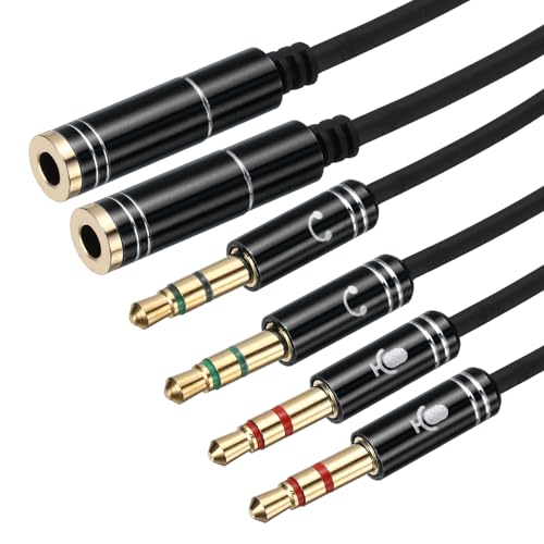 MECCANIXITY 3.5mm Splitter Female to 2 Dual 3.5mm Male Y Jack Splitter for Headphone Mic Audio PC Laptop Gaming Headsets, 1ft, Black - color: Black, size: 1ft