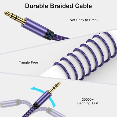 3.5mm Audio Cable,5FT 2Pack Aux Cord 3.5 mm Male to Male Car Stereo Jack Cord TRS Auxiliary Audio Cable Hi-Fi Sound Headphone Braided Cable for Samsung, iPhone,iPad,Home Stereos,Speakers,Tablets