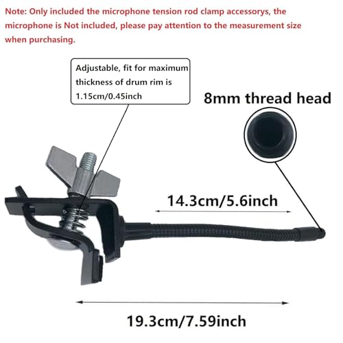 Drum Rim Microphone Clamp Percussion Microphone Mount Attachment for Drum Set Bass Drum Hoop, Drum Microphone Clip Holder with Tension Rod