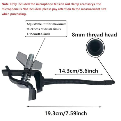 Drum Rim Microphone Clamp Percussion Microphone Mount Attachment for Drum Set Bass Drum Hoop, Drum Microphone Clip Holder with Tension Rod