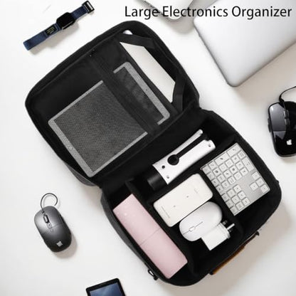 Extra Large Electronics Organizer Travel Case, Cable Organizer Bag with Shoulder Strap, Electronics Accessories Storage Double Layer Bags for Cord, Tablet, Headphone, Charger, Tools, DJ Gifts-Black