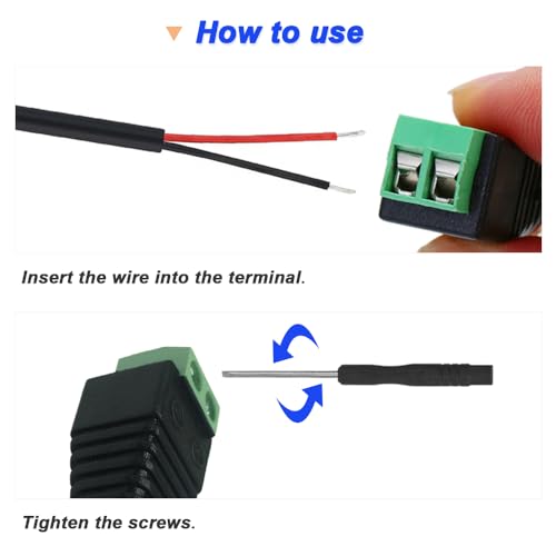 3.5mm Screw Terminal Gold Plated, 1/8" TS Mono Male to 2 Pin Screw Terminal with 1/8" TS Mono Female to 2 Pin Screw Terminal, Balun Solderless Converter with Screwdriver - color: 2Pin