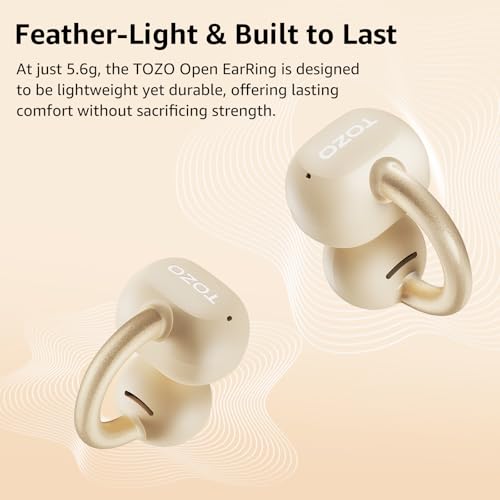 TOZO OpenEarRing Open Ear Earbuds 40H Bluetooth 5.4 Lightweight Comfort | Open Ear Clip On Wireless Earbuds with Smart Digital LED Display, Stable Connection, Secure Fit for Driving Running Workout - color: Yellow