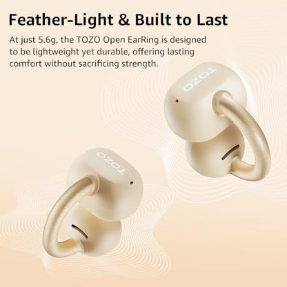 TOZO OpenEarRing Open Ear Earbuds 40H Bluetooth 5.4 Lightweight Comfort | Open Ear Clip On Wireless Earbuds with Smart Digital LED Display, Stable Connection, Secure Fit for Driving Running Workout - color: Yellow