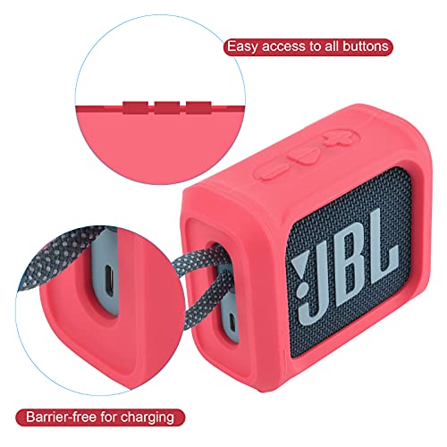Silicone Case for JBL Go 3 Portable Speaker with Removable Strap for Bike Golf Cart Travel Carrying Case Protective Sleeve Speaker Cover (Red) - color: Red