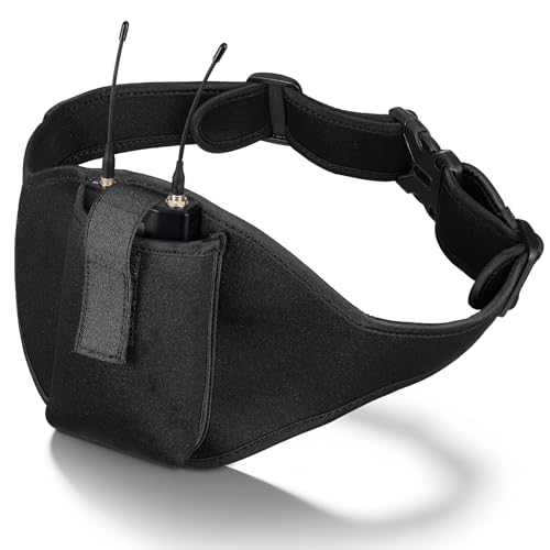 NOLITOY Microphone Holder Belt Adjustable Neoprene Mic Pack Belt with Quick Release Buckle Front Pocket Microphone Carrier Pouch for Fitness Training Yoga Outdoor Use