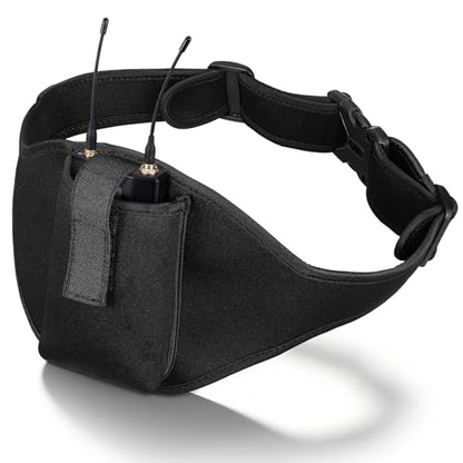 NOLITOY Microphone Holder Belt Adjustable Neoprene Mic Pack Belt with Quick Release Buckle Front Pocket Microphone Carrier Pouch for Fitness Training Yoga Outdoor Use